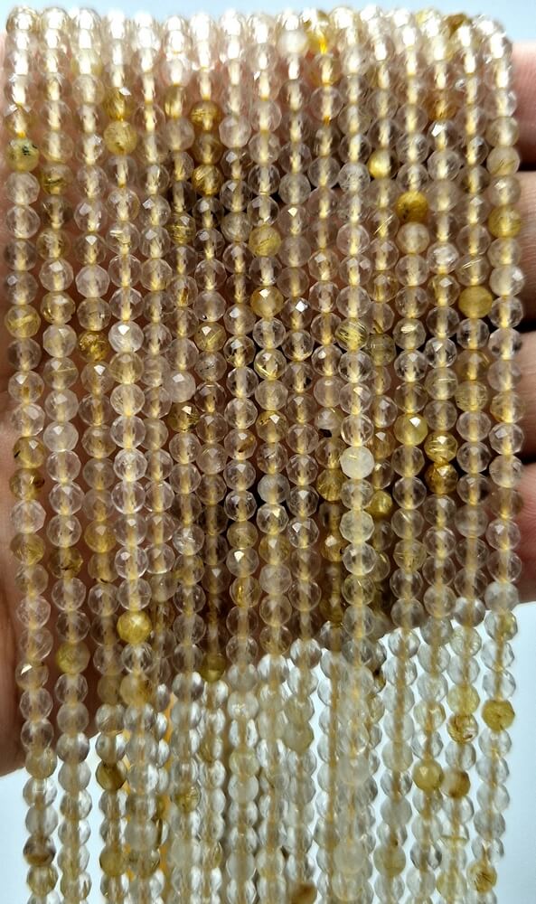 Perles facettées Quartz Rutilé 3mm ( lot de 10 )