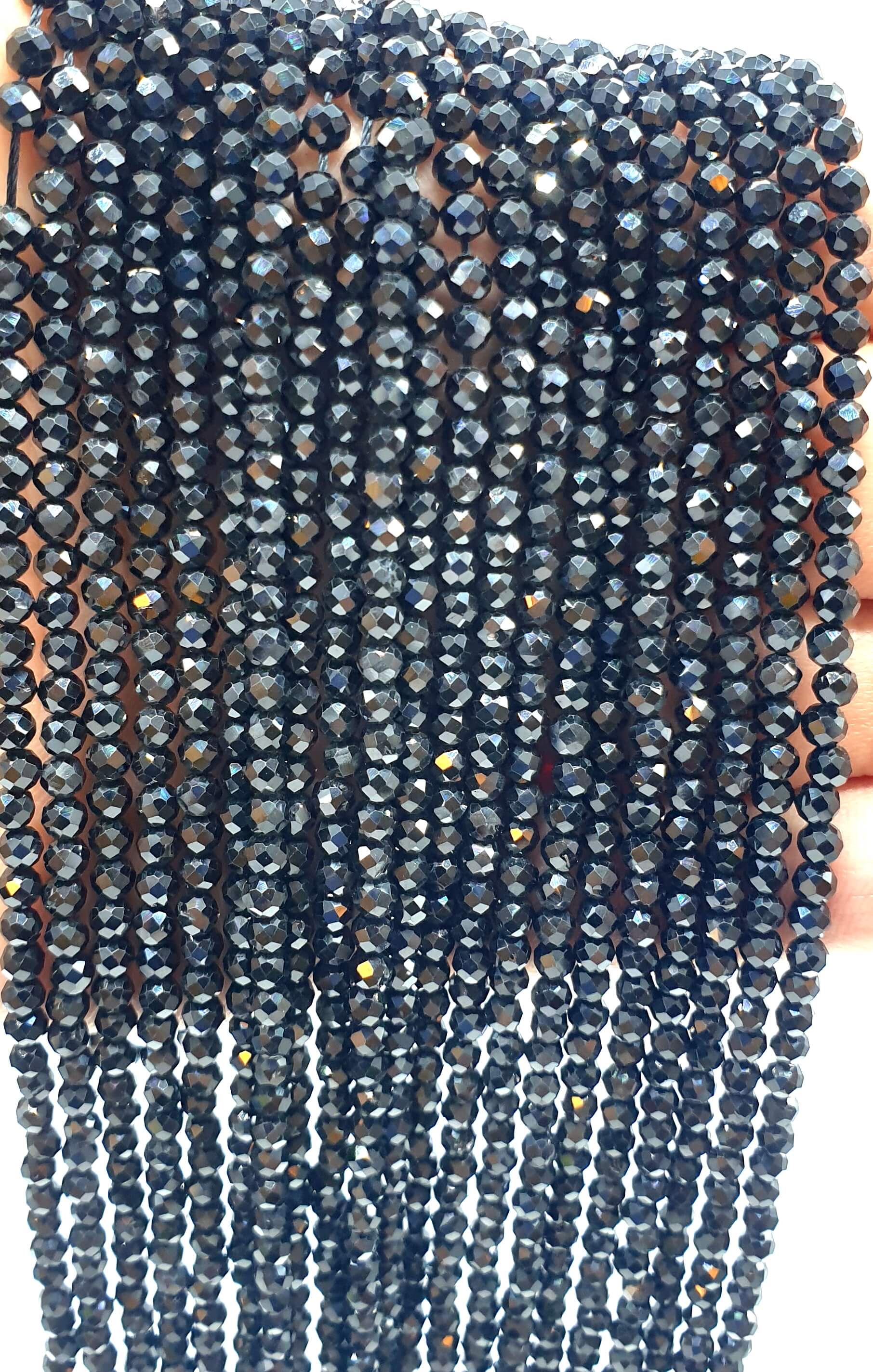 Perles facettées Tourmaline Noire 3mm ( lot de 10 )