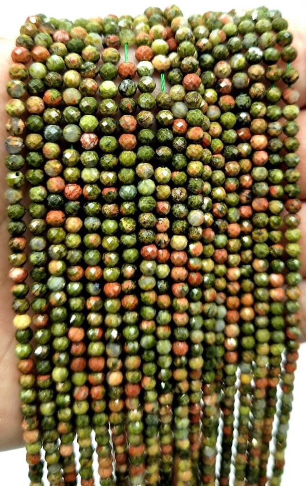 Perles facettées Unakite 3mm ( lot de 10 )