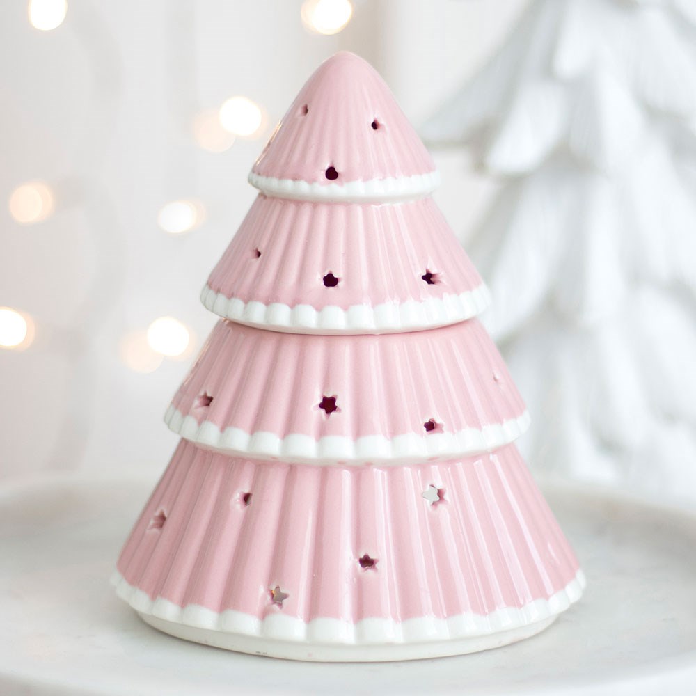 Diffuseur d'huiles essentielles en forme de sapin de Noël rose