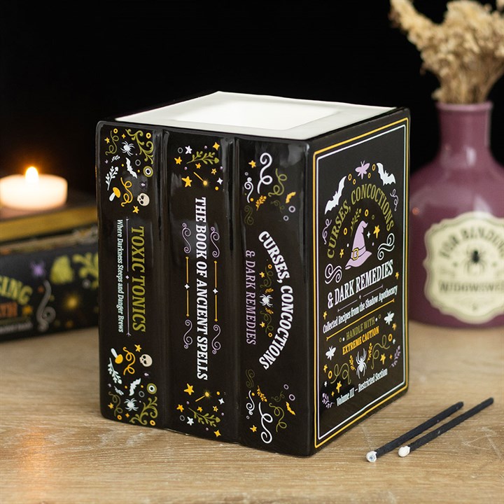 Brûleur d'huile et chauffe-cire en forme de livre « L'apothicaire de la sorcière »