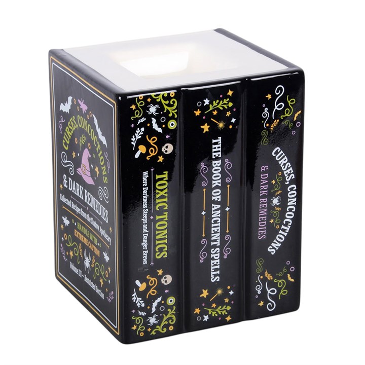 Brûleur d'huile et chauffe-cire en forme de livre « L'apothicaire de la sorcière »