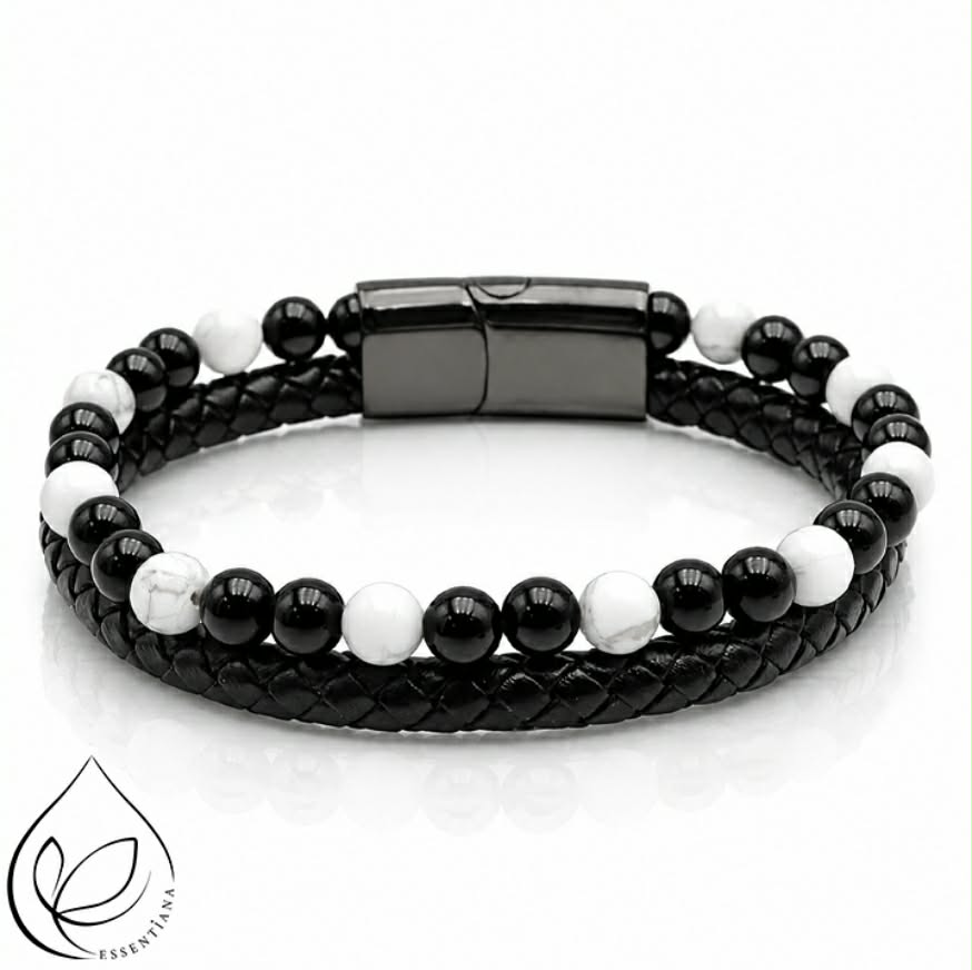 BRACELET ASKA NOIR HOWLITE BLANCHE, ONYX A