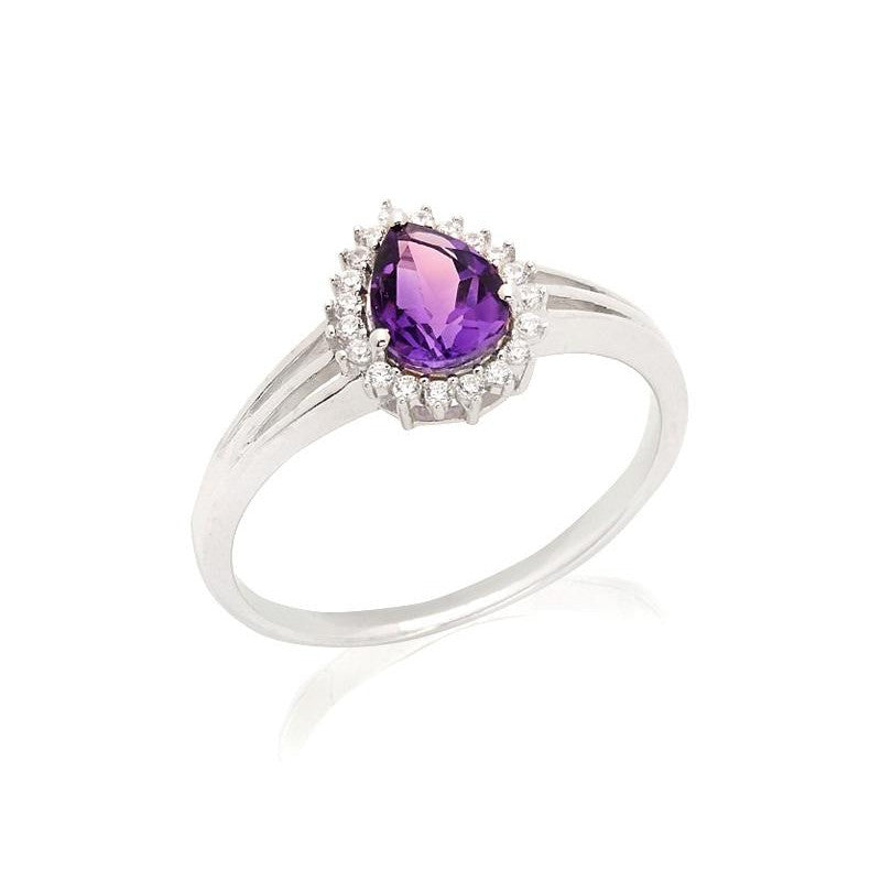 Bague avec améthyste et oxyde de zirconium, en argent rhodié 925