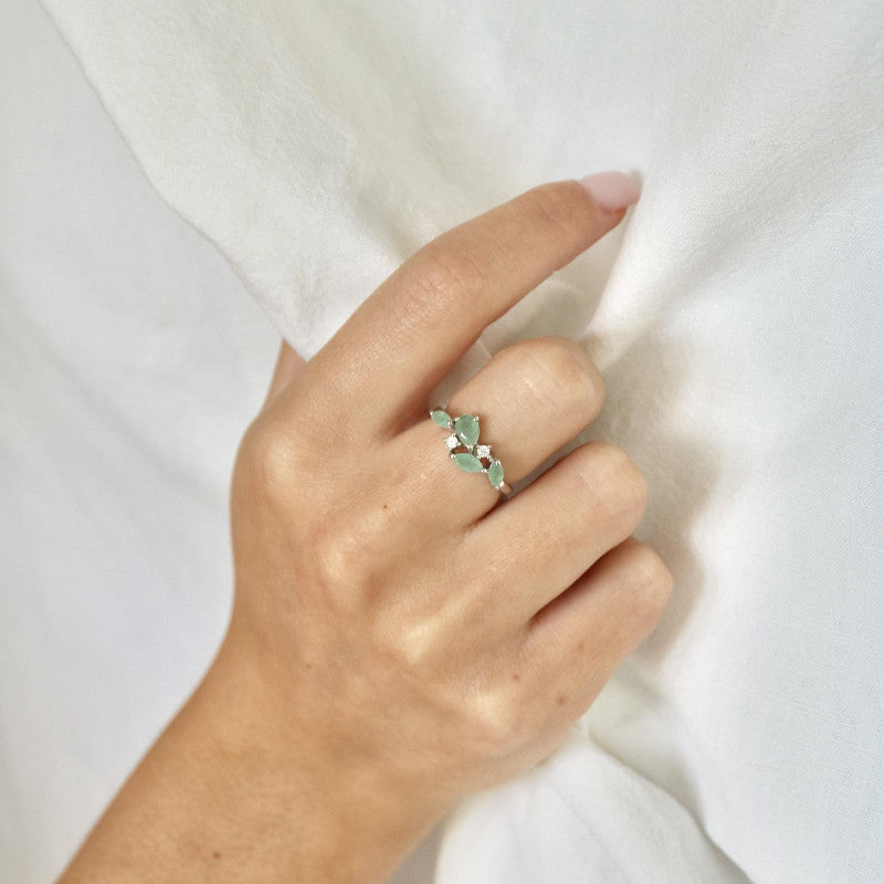 Bague avec aventurine verte naturelle, en argent rhodié 925