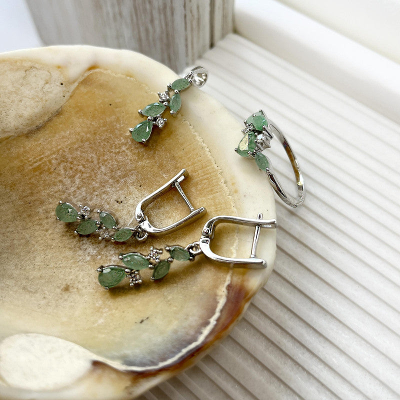 Bague avec aventurine verte naturelle, en argent rhodié 925