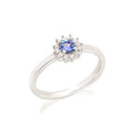Bague avec tanzanite bleue naturelle, en argent rhodié 925
