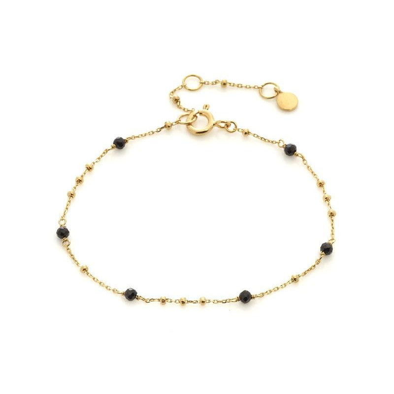 Bracelet avec spinelle noir naturel, en argent doré 925, longueur 15+3 cm