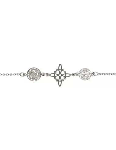 Bracelet en argent 925 avec nœud de sorcière, tétragramme et saint Benoît