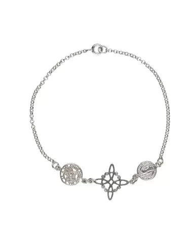 Bracelet en argent 925 avec nœud de sorcière, tétragramme et saint Benoît