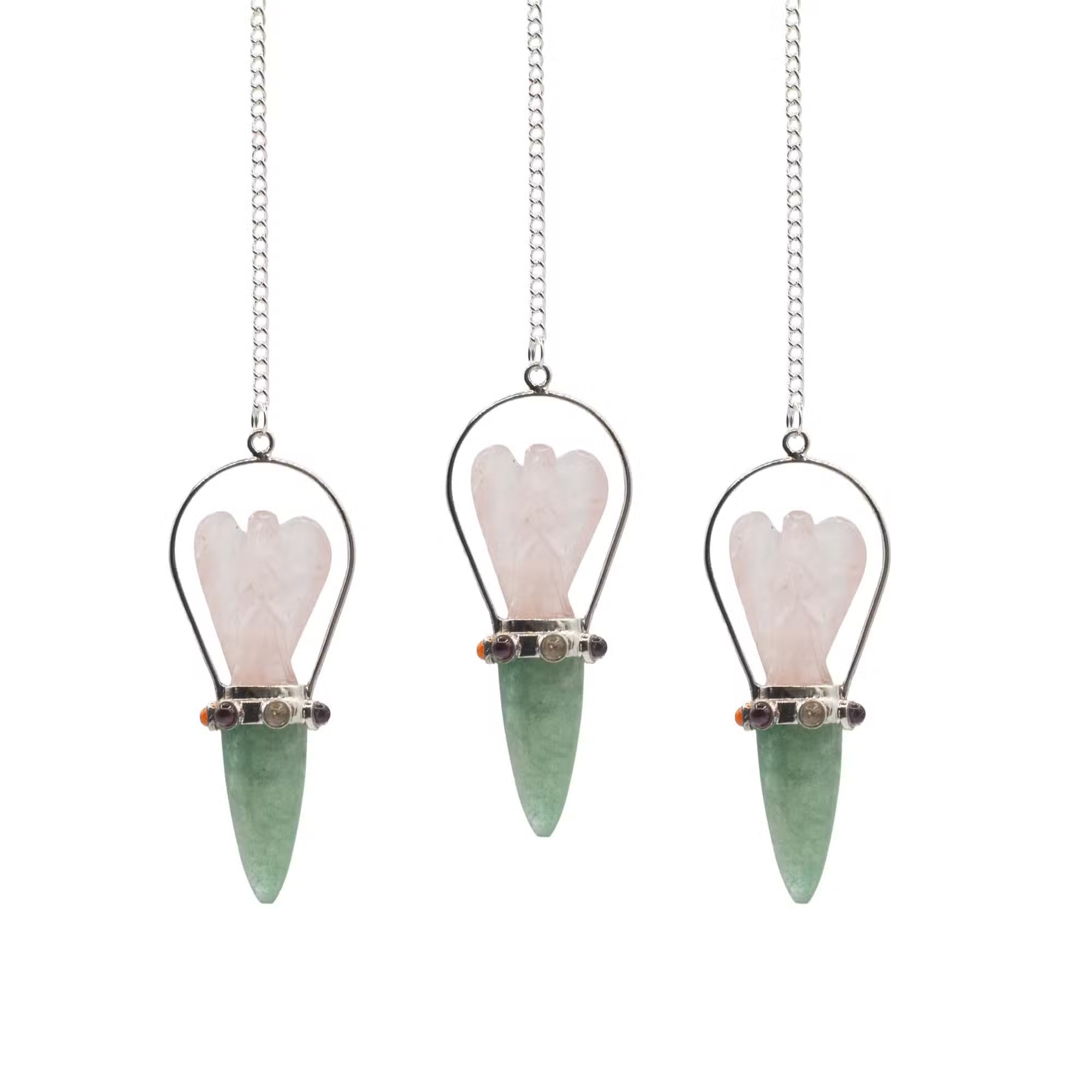 L'Oracle du Cœur - Pendule d'ange à deux pièces - quartz rose et aventurine verte