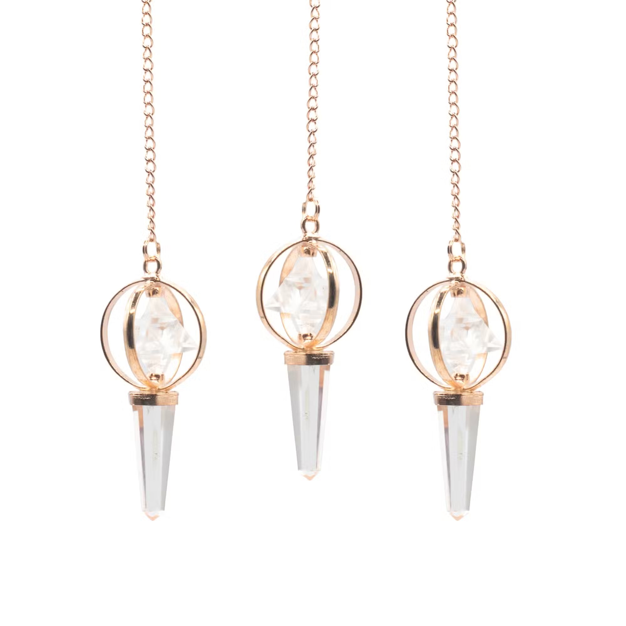 Portail Stellaire - Étoile Merkaba tournante à deux pièces dans un pendule en cuivre - Quartz clair