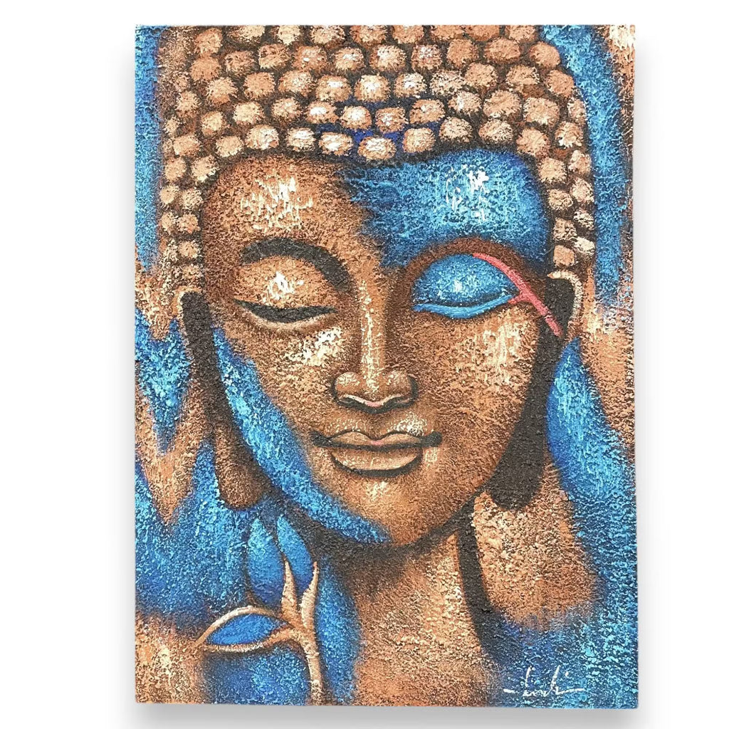 Peinture Bouddha – Fleur Bronze & Bleue