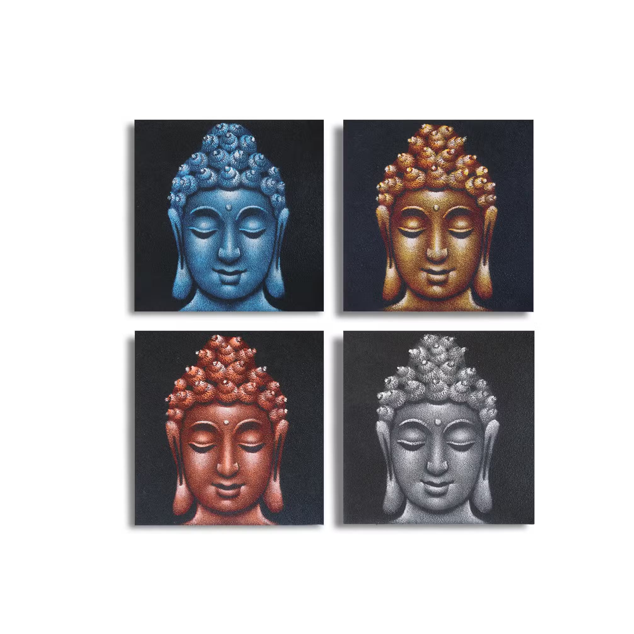 Lot de 4 Têtes de Bouddha Détail Sable - 40x40cm