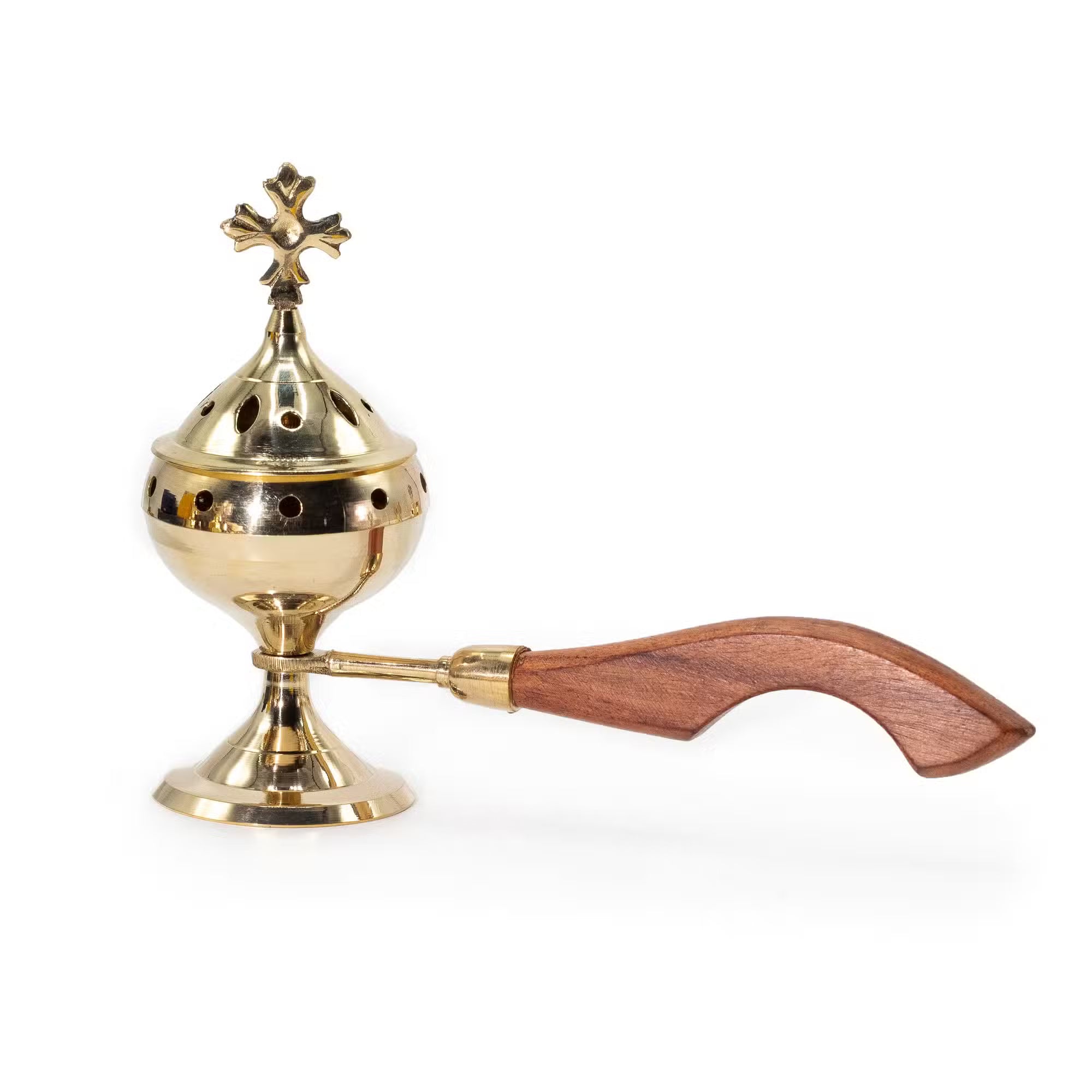 Brûleur d'Encens Encensoir avec Manche en Bois - Croix