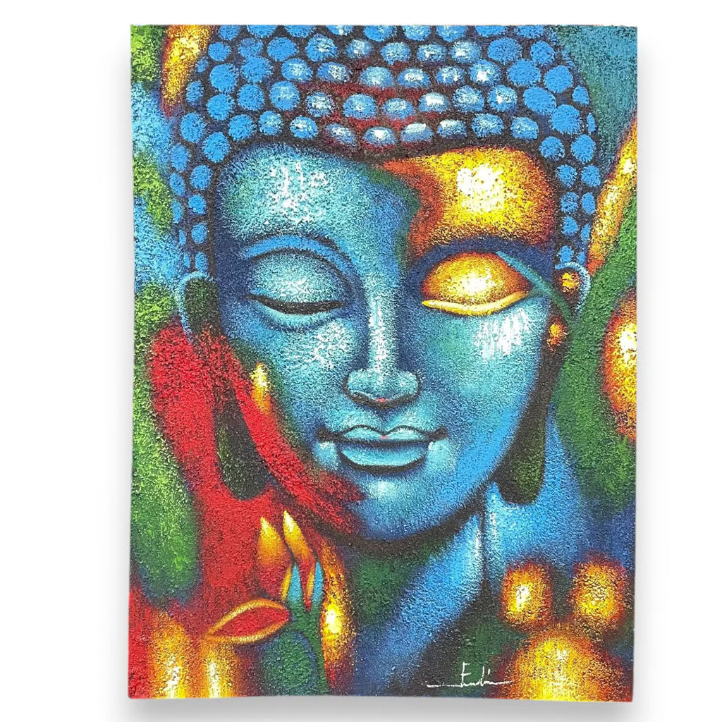 Peinture Bouddha – Fleur Bleue & Dorée