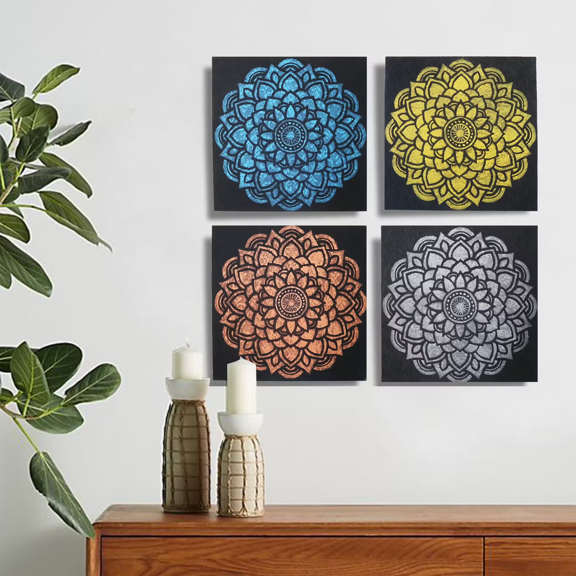 Lot de 4 Mandalas Détail Brocart - 30x30cm