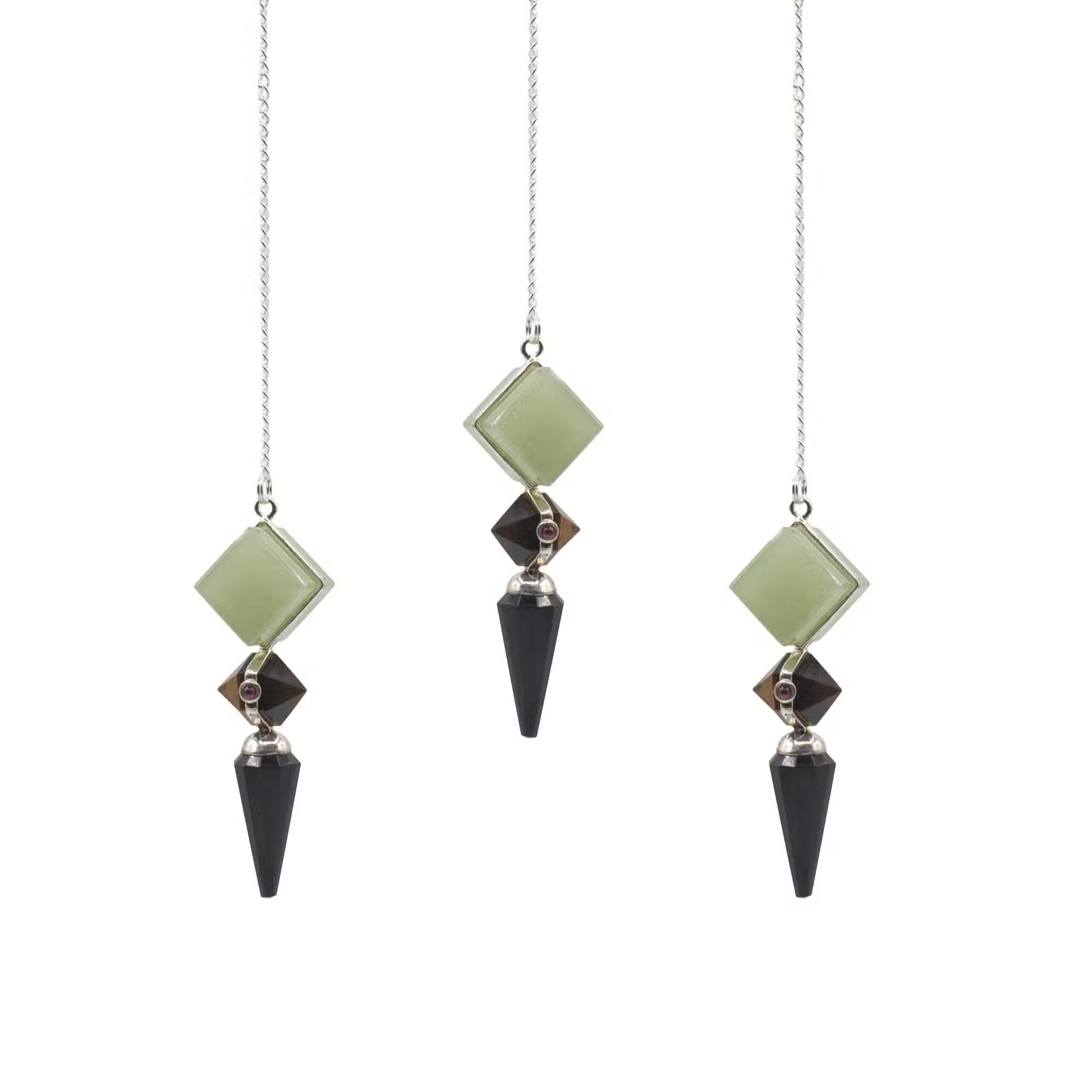 Bâtisseur des royaumes - Pendule à trois pièces - Agate noire - Aventurine verte - Œil de tigre