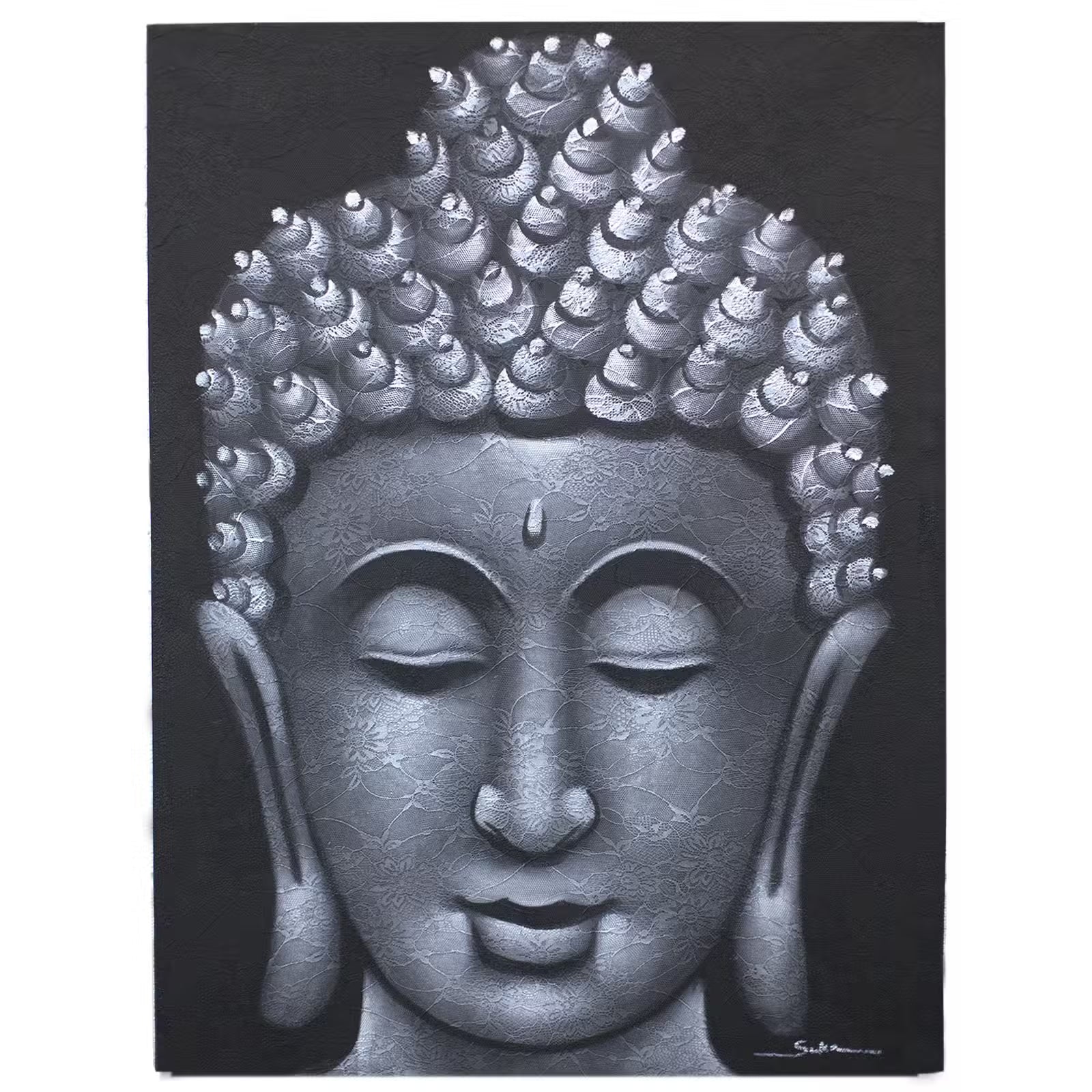 Tableau Bouddha - Détails Brocart Gris