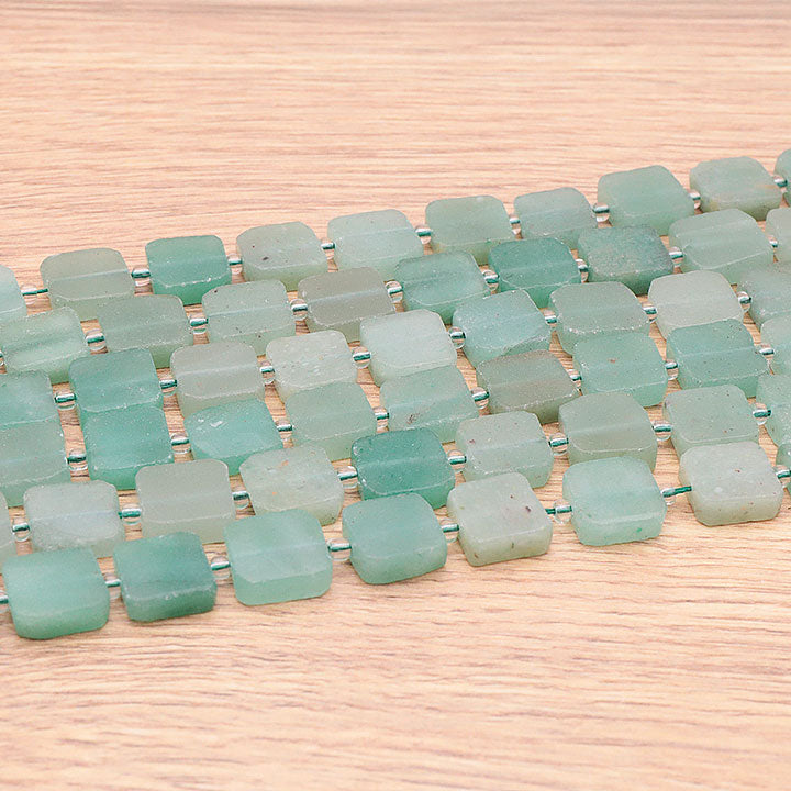 PERLES CARRÉES 12MM AVENTURINE VERTE A ( lot de 10 )