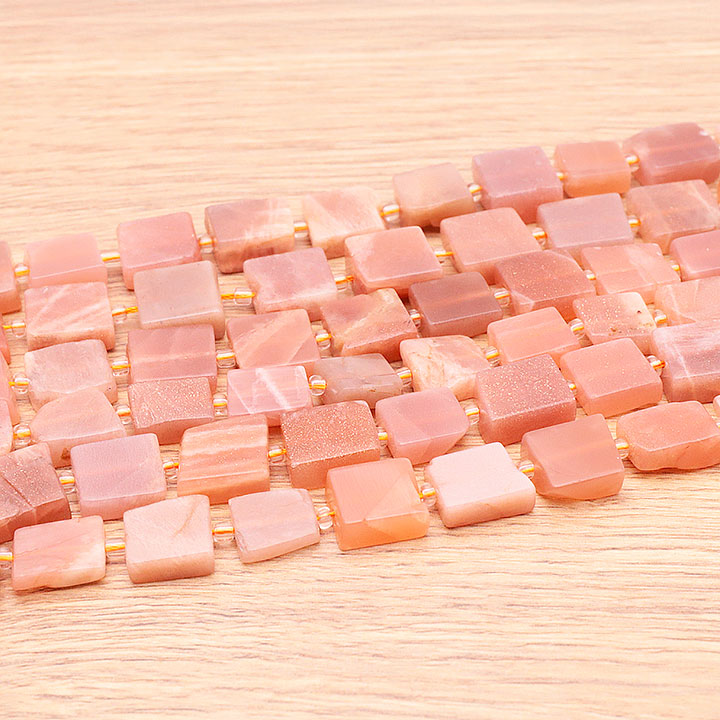 PERLES CARRÉES 12MM PIERRE DE LUNE ROSE AA ( lot de 10 )