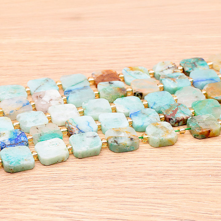 PERLES CARRÉES 14MM CHRYSOCOLLE SHATTUCKITE A ( lot de 10 )