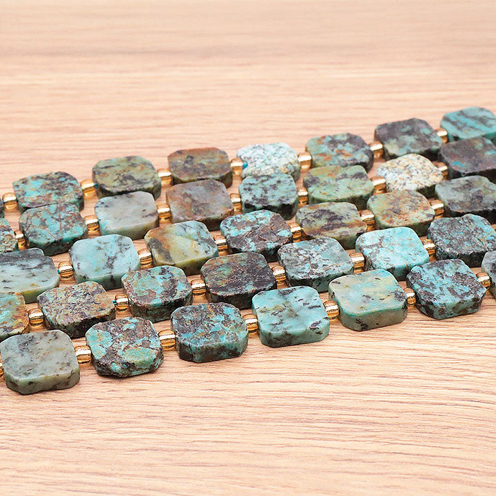 PERLES CARRÉES 14MM TURQUOISE D'AFRIQUE A ( lot de 10 )