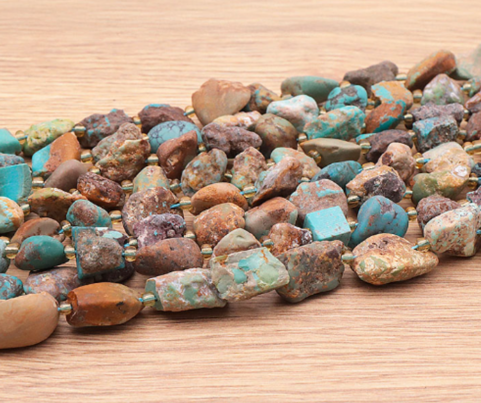 PERLES PIERRES BRUTES 08 X 15MM TURQUOISE TIBET A ( lot de 10 )