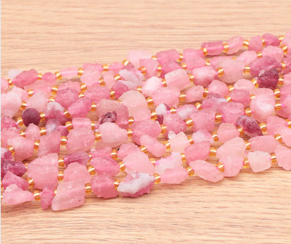 PERLES PIERRES BRUTES 08 X 10MM TOURMALINE ROSE AA ( lot de 10 )
