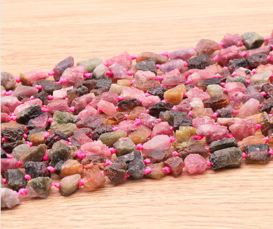 PERLES PIERRES BRUTES 06 X 12MM TOURMALINE MULTICOLORE AA ( lot de 10 )