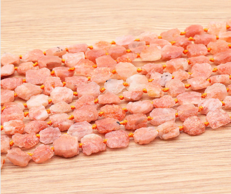 PERLES PIERRES BRUTES 08 X 12MM PIERRE DE SOLEIL AA ( lot de 10 )