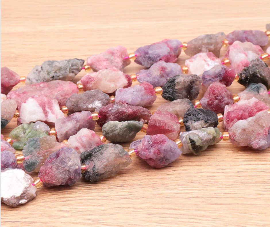 PERLES PIERRES BRUTES 14 X 25MM TOURMALINE MULTICOLORE AA ( lot de 10 )