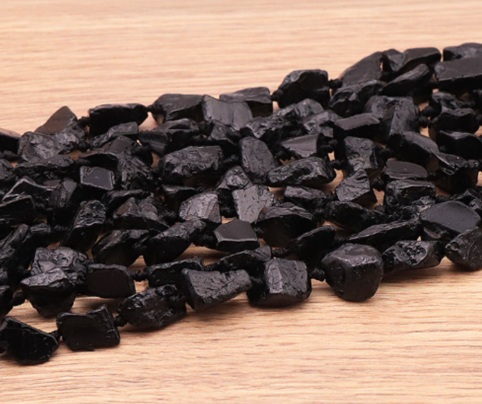 PERLES PIERRES BRUTES 08 X 12MM TOURMALINE NOIRE AA ( lot de 10 )