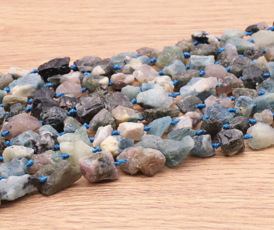 PERLES PIERRES BRUTES 08 X 14MM TOURMALINE BLEUE A ( lot de 10 )